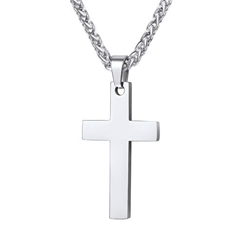 PROSTEEL Edelstahl Personalisierte Kreuz Anhänger Name Gravur Christlich Halskette Minimalist Unisex Schmuck für Männer Frauen Jungen Mädchen, Silber-L von PROSTEEL