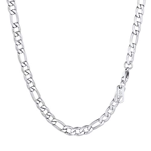 PROSTEEL Edelstahl Rändel-Design Figarokette 5mm breit Herren Halskette 1+3 Gliederkette 46cm/18 Kettelänge Hip Hop Schmuck Geschenk für Männer Jungen von PROSTEEL