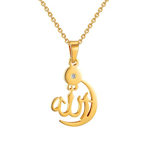 PROSTEEL Halbmond Mondsichel Anhänger Halskette Damen Allah Kette 18k vergoldet Islamische Collier religiöser Modeschmuck Accessoire für Weihnachten Geburtstag von PROSTEEL