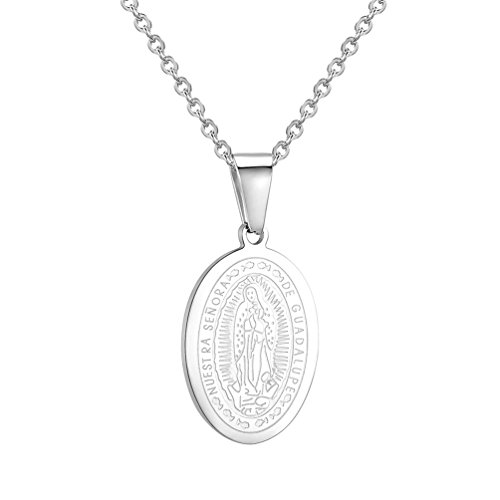 PROSTEEL Edelstahl Schmuck Oval Medaille Anhänger Halskette die Jungfrau Maria Religiöse Kettenanhänger für Männer Frauen, Silber von PROSTEEL