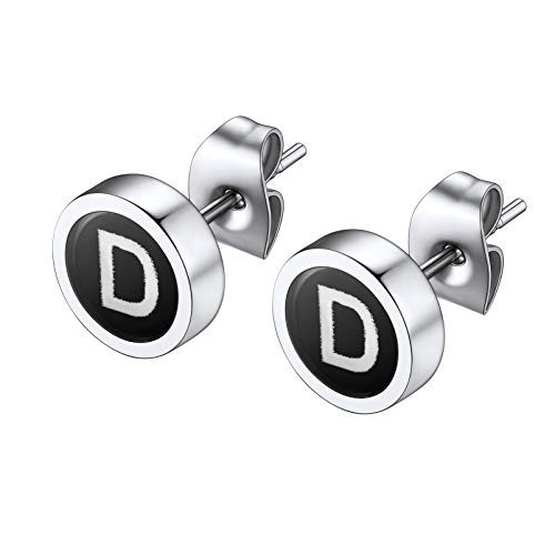 PROSTEEL Edelstahl kleine Buchstabe D Ohrstecker klassische Runde Alphabet Initiale Stud Ohrringe Ohr Piercing Unisex Modeschmuck Accessoire für Mädchen Jungen von PROSTEEL