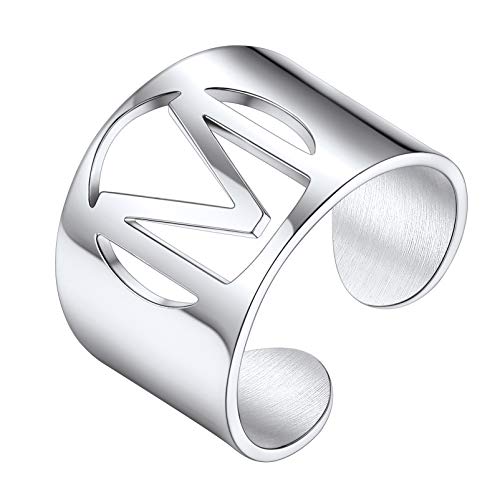 PROSTEEL Edelstahl Verstellbarer Ring personalisiert für Männer Frauen cool Buchstabe M Offener Ring Damen Initiale Fingerring Trauring Ehering Modeschmck Accessoire von PROSTEEL