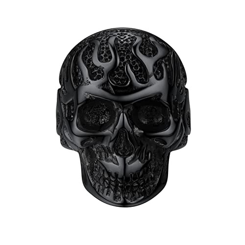 PROSTEEL Flamme Totenkopf Ring Herren Gotik Punk Totenschädel Ring Größe 57 Schwarz Statement Ring Biker Motorradfahrer Modeschmuck Accessoire von PROSTEEL