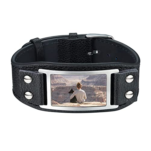 PROSTEEL Foto personalisiert Wickelarmband Retro Stil Schwarz Leder Armband mit Bild Herren Manschetten Armband Modeschmuck Accessoire für Jahrestag von PROSTEEL