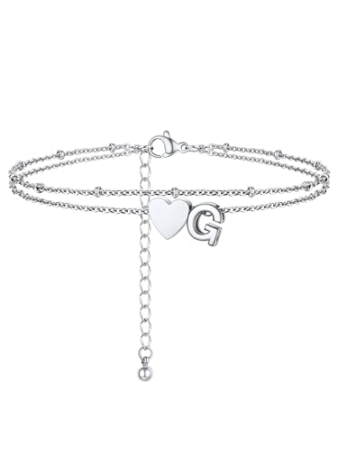 PROSTEEL Fußkettchen für damen, Buchstabe G Fußkette mit Herz, Silber Herz Doppelte Fusskette für Mädchen Frauen PROSTEEL Fußkettchen für damen, Buchstabe G Fußkette mit Herz, Silber Herz Doppelte Fusskette für Mädchen Frauen von PROSTEEL