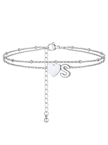 PROSTEEL Fußkettchen für damen, Buchstabe S Fußkette mit Herz, Doppelte Fusskette für Frauen PROSTEEL Fußkettchen für damen, Buchstabe S Fußkette mit Herz, Doppelte Fusskette für Frauen von PROSTEEL