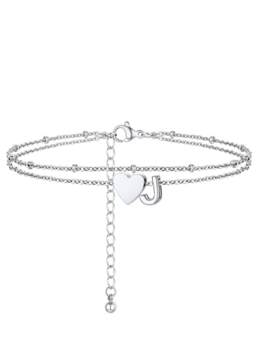 PROSTEEL Fußkette Damen, Buchstabe J Fußkettchen mit Herz, Doppelte Strand Fusskette für Mädchen Frauen von PROSTEEL