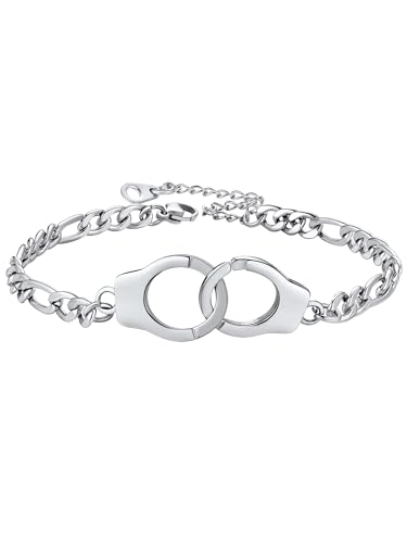PROSTEEL Fußkette mit Handschellen Edelstahl klassische Fußkettchen 5mm 22+5cm verstellbar Figarokette Fußband Unisex Sommer Schmuck Accessoire für Männer Frauen Jungen Mädchen von PROSTEEL