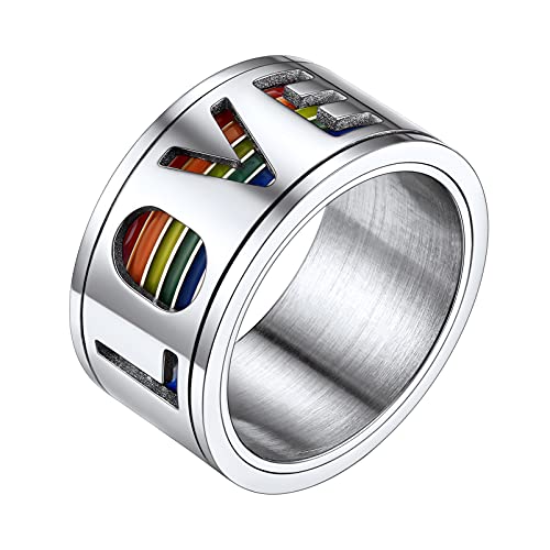 PROSTEEL Gay Pride Spinner Ring Edelstahl LOVE IS LOVE Drehring Größe 67 drehbarer Stressabbau Band Ring Modeschmuck für Männer Homosexuell Hochzeitsringe Partnerringe von PROSTEEL