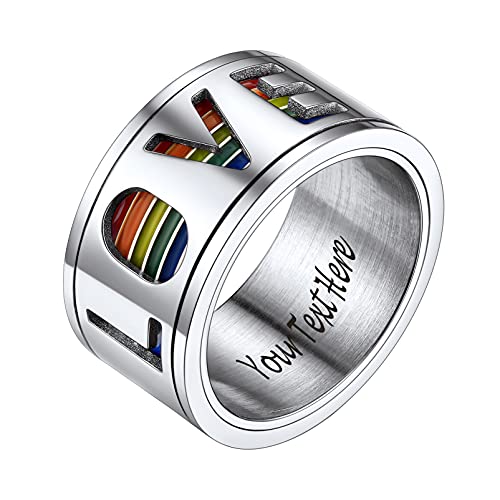 PROSTEEL Gay Pride Spinner Ring personalisiert Edelstahl LOVE IS LOVE Drehring Größe 67 drehbarer Stressabbau Band Ring Modeschmuck für Männer Homosexuell Hochzeitsringe Partnerringe von PROSTEEL