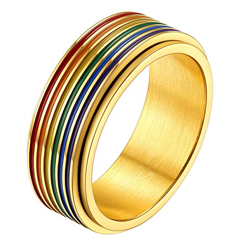 PROSTEEL Gay & Lesbian Ring für Hochzeit Verlobung 18k vergoldet LGBTQ Spinner Ring Größe 64 Drehringe Bandring für Männer Stressabbau Modeschmuck Accessoire für Geburtstag von PROSTEEL