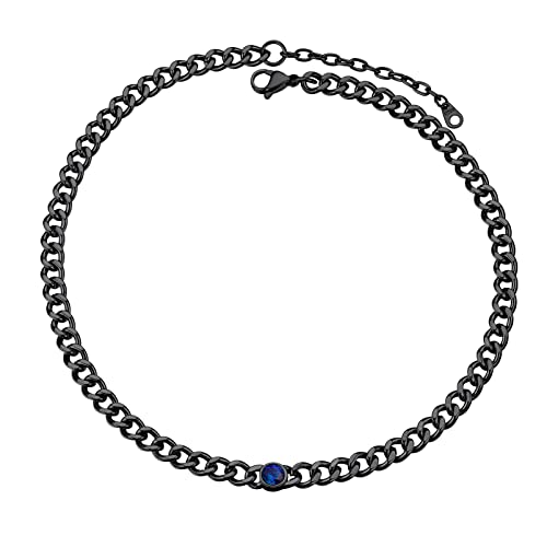 PROSTEEL Geburtsstein Kurze Halskette September schwarz Edelstahl 7mm breit Panzerkette Collier mit Zirkonia 40+5cm Schlüsselbein Kette Damen Mädchen Modeschmuck Accessoire von PROSTEEL