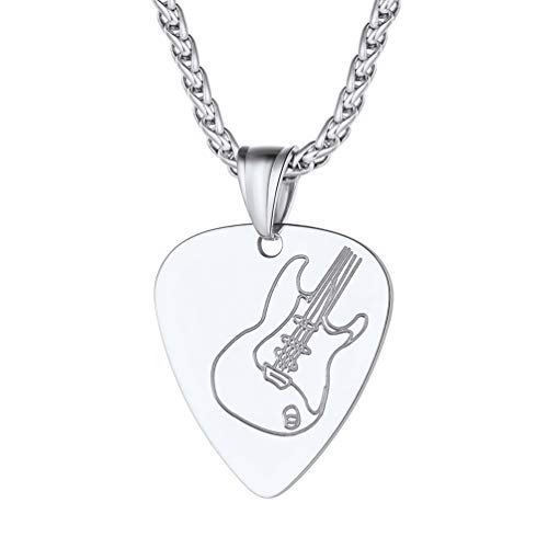 PROSTEEL Gitarre Plektrum Kette Edelstahl Gitarren Pick Anhänger Halskette 60cm für Männer Frauen Jungen Mädchen Hip Hop Rocker Plektron Musiker Schmuck Musikliebhaber von PROSTEEL