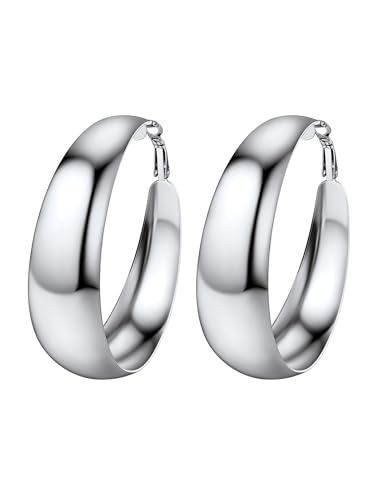 PROSTEEL Glänzend Blatt Design Creolen für Damen Mädchen Edelstahl 60mm Runde Kreolen Ohrringe Hoop Earrings Fashion Kreis Ohrringe Modeschmuck Accessoire für Bürodamen von PROSTEEL