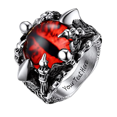 PROSTEEL Gothic Dämon Schädel Ring Edelstahl Größe 72 personalisiert Todesklaue Statement Ring mit Roten Bösen Blick Biker Rapper Fingerring Modeschmuck Accessoire von PROSTEEL