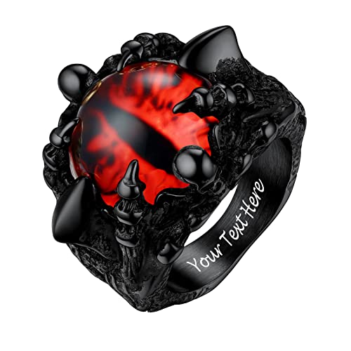 PROSTEEL Gothic Dämon Schädel Ring Schwarz Größe 72 personalisiert Todesklaue Statement Ring mit Roten Bösen Blick Biker Rapper Fingerring Modeschmuck Accessoire von PROSTEEL