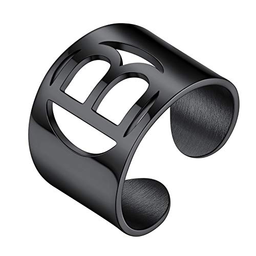 PROSTEEL Großbuchstabe B Bandring für Damen Herren Schwarz Initiale Offener Ring cool Verstellbarer Fingerring Partnerring Modeschmuck Accessoire von PROSTEEL