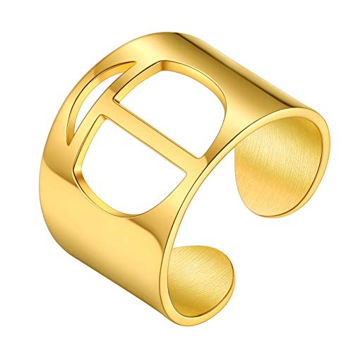 PROSTEEL Großbuchstabe T Bandring für Damen Herren 18k vergoldet Initiale Offener Ring cool Verstellbarer Fingerring Partnerring Modeschmuck Accessoire von PROSTEEL
