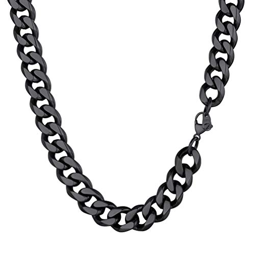 PROSTEEL Halskette 60cm schwarz Edelstahl Panzerkette 12mm breit Hip Hop Herren Kette kubanische Gliederkette Cuban Link Necklace Jungen Männer Modeschmuck Geschenk für Weihnachten Neujahr von PROSTEEL