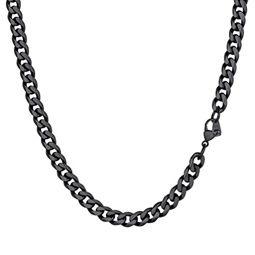 PROSTEEL Halskette 60cm schwarz Edelstahl Panzerkette 6mm breit Hip Hop Herren Kette kubanische Gliederkette Cuban Link Necklace Jungen Männer Modeschmuck Geschenk für Weihnachten Neujahr von PROSTEEL