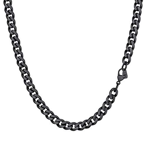 PROSTEEL Halskette 60cm schwarz Edelstahl Panzerkette 6mm breit Hip Hop Herren Kette kubanische Gliederkette Link Chain Necklace Männer Frauen Modeschmuck für Weihnachten Neujahr von PROSTEEL