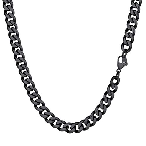 PROSTEEL Halskette 60cm schwarz Edelstahl Panzerkette 9mm breit Hip Hop Herren Kette kubanische Gliederkette Cuban Link Necklace Jungen Männer Modeschmuck Geschenk für Weihnachten Neujahr von PROSTEEL