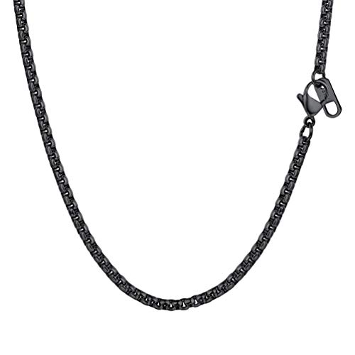 PROSTEEL Herren Halskette 3mm breit Ankerkette Schwarz Metall plattiert Punk Rock Biker Runde Venezianierkette Gliederkette 61cm/schwarz für Männer Jungen von PROSTEEL