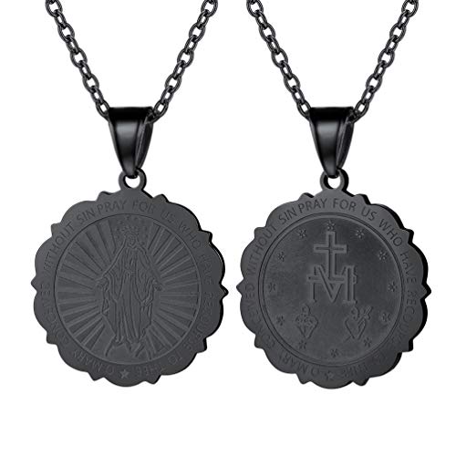 PROSTEEL Halskette Runde Wundertätige Medaille schwarz Metall plattiert Anhänger mit 55cm Kette Muttergottes Maria katholischer Schmuck für Männer Frauen(schwarz) von PROSTEEL