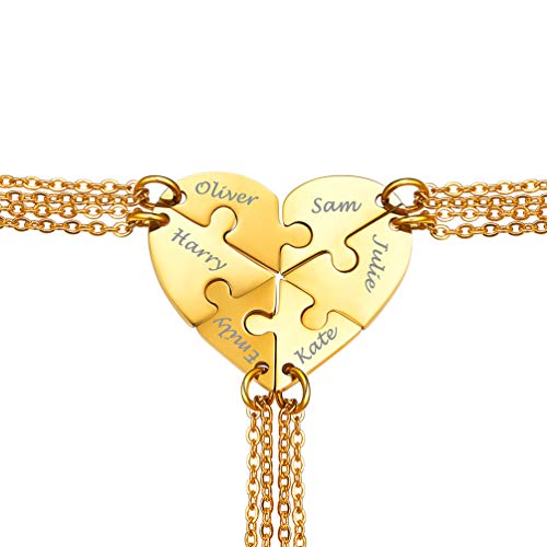 PROSTEEL Halskette für Damen Mädchen 18k vergoldet 6-Teilig Herz Puzzle Anhänger Namen personalisiert Partnerketten Modeschmuck Accessoire für Freundschaft Familien Schwester von PROSTEEL