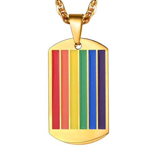 PROSTEEL Halskette für Männer Frauen Unisex 18k vergoldet Regenbogen Dog Tag Anhänger LGBT Pride Homosexuell Schmuck 55 cm Rolokette Name Texte Gravur Geschenk, Gold von PROSTEEL