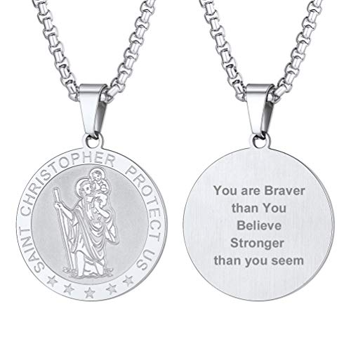 PROSTEEL Heiliger Christophorus Kette Edelstahl personalisiert Runde Anhänger mit Saint Christopher Motiv Schutzpatron der Reisenden Medaille Amulett Modeschmuck für Männer Frauen von PROSTEEL