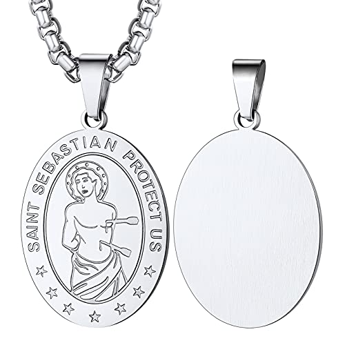 PROSTEEL Heiliger Sebastiano Kette Edelstahl Oval Anhänger mit Saint Sebastian Motiv Schutzpatron der Sportler Medaille Amulett mit 55+5cm Kette Modeschmuck Accessoire für Männer Frauen PROSTEEL Heiliger Sebastiano Kette Edelstahl Oval Anhänger mit Saint Sebastian Motiv Schutzpatron der Sportler Medaille Amulett mit 55+5cm Kette Modeschmuck Accessoire für Männer Frauen von PROSTEEL