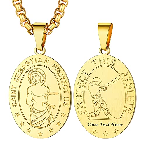 PROSTEEL Heiliger Sebastiano Schützen Uns Kette 18k vergoldet Schutzpatron St. Sebastian Medaille Oval Anhänger Halskette Baseballspieler Amulett Modeschmuck Accessoire für Männer Frauen von PROSTEEL