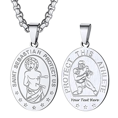 PROSTEEL Heiliger Sebastianus Anhänger mit Kette Edelstahl personalisiert Oval Schutzpatron Medaille St. Sebastian Protect Us Halskette Rugbyspieler Amulett Modeschmuck Accessoire für Geburtstag von PROSTEEL