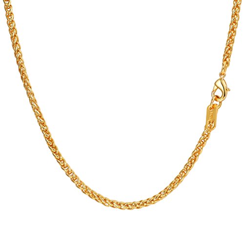 PROSTEEL Herren 3mm Weizenkette Halskette 18k vergoldet Edelstahl Simpel Gliederkette 51cm Kettelänge, Gold von PROSTEEL