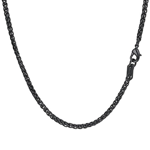 PROSTEEL Herren 3mm Weizenkette Halskette Schwarz Metall plattiert Edelstahl Simpel Gliederkette 55cm Kettelänge, schwarz von PROSTEEL