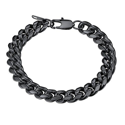 PROSTEEL Herren Armband 10mm Edelstahl Panzerkette Armband schwer Glieder Link Kettenarmband Armkette Armreif, Länge 19cm, schwarz von PROSTEEL