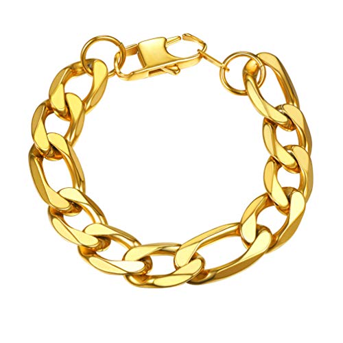 PROSTEEL Herren Armband 21cm 18k vergoldet Figarokette Armband 13mm breit 3+1 Glieder Link Kettenarmband Armkette, gold von PROSTEEL