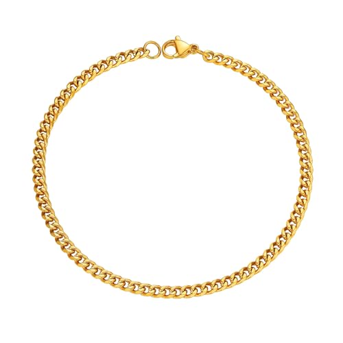 PROSTEEL Herren Armband 18k vergoldet 21cm/8,3 in. Panzerkette Armband 3,5mm breit kubanische Gliederarmband Hip Hop Bracelet Modeschmuck Accessoire für Männer Frauen von PROSTEEL