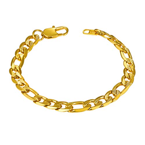 PROSTEEL Herren Armband 18k vergoldet Figarokette Armband 7,5mm Breit Fashion 3+1 Gliederarmband Armkette für Herren, Länge 19CM von PROSTEEL