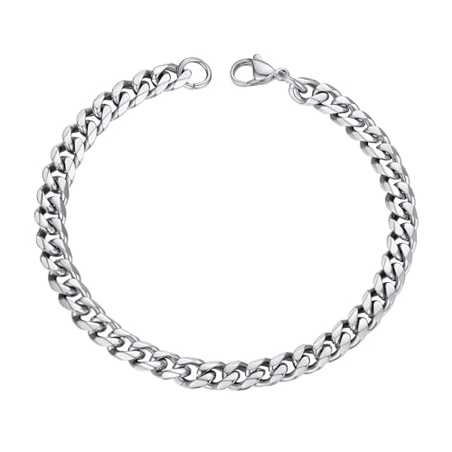 PROSTEEL Herren Armband 21cm Edelstahl Panzerkette Armband Hip Hop Bracelet 6mm breit kubanische Armkette Männer Jungen Modeschmuck Accessoire für Geburtstag von PROSTEEL