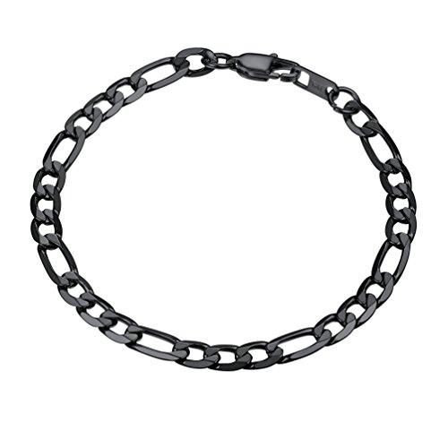 PROSTEEL Herren Armband schwarz 21cm Edelstahl Figarokette Armband 6mm breit 3+1 Glieder Link Kettenarmband Armkette von PROSTEEL