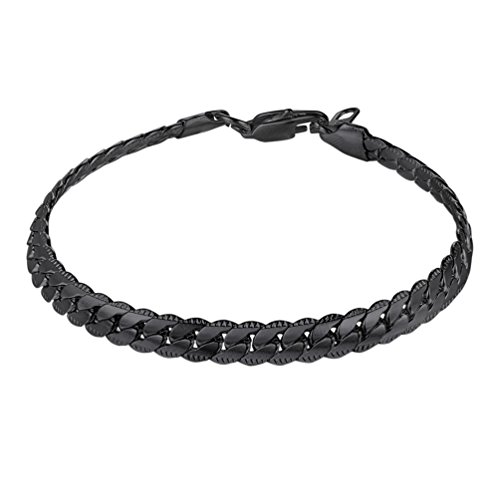 PROSTEEL Herren Armband Edelstahl Panzerkette Armband Link Kette Handkette 6,5MM Breit Armkette für Herren, Schwarz, 21cm von PROSTEEL