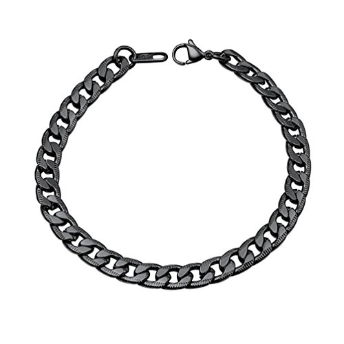 PROSTEEL Herren Armband Edelstahl Panzerkette Armband Link Kette Handkette 7MM Breit Armkette für Herren, Schwarz von PROSTEEL