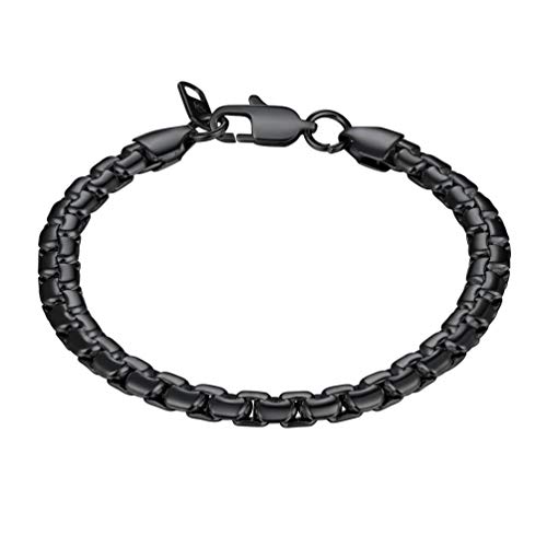 PROSTEEL Herren Armband Edelstahl Venezianierkette Box Kette Armband 6mm Breit Fashion Kettenarmband Armkette für Herren, Länge 20CM, schwarz von PROSTEEL