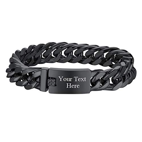 PROSTEEL Herren Armband personalisiert 21cm Panzerkette Armband schwarz Edelstahl Name Texte Gravur Glieder Link Armkette 16,5mm schwer Modeschmuck für Männer Jungen Geburtstag Vatertag von PROSTEEL