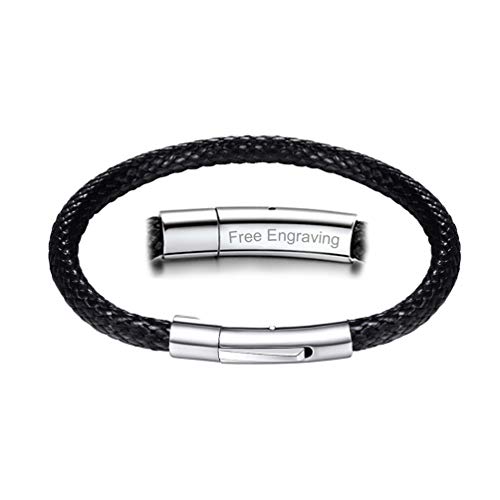 PROSTEEL Herren Armband schwarz zweilagig 18cm geflochten Kordelkette 5mm breit mit Edelstahl Verschluss wasserdicht Wachs Seil Kette Schmuck Accessoire für Männer Jungen Geschenk von PROSTEEL