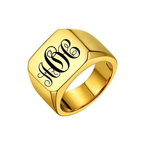 PROSTEEL Herren Band Ring 18k vergoldet personalisiert Initialen Monogramm Siegelring hochglanzpoliert schlicht Partnerringe für Frauen Männer Geburtstag, Größe 54 von PROSTEEL