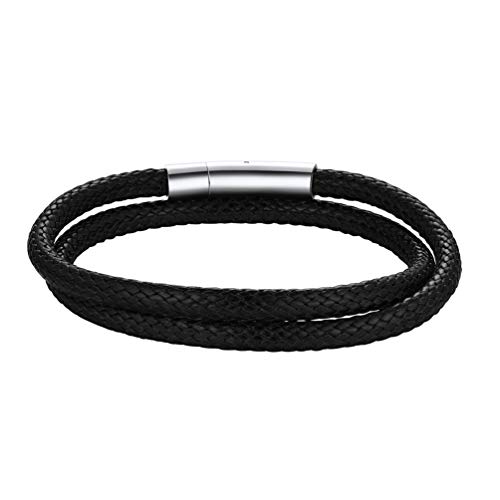 PROSTEEL Herren Braun geflochten Armband personalisiert Kunstleder Armband Lederkette mit Edelstahl Verschluss 5mm breit trendig Name Texte Gravur Schmuck für Jungen 18cm von PROSTEEL