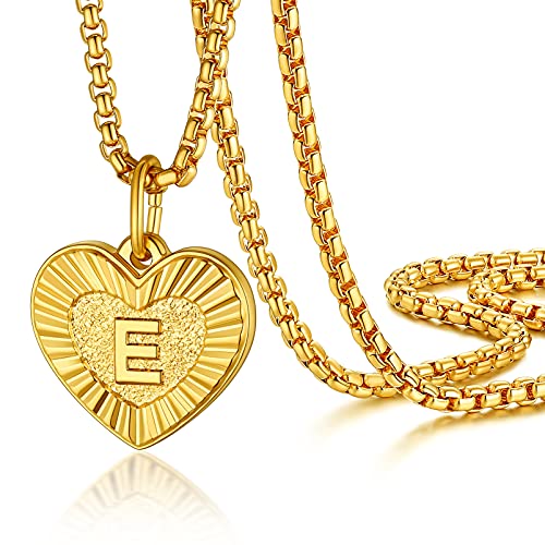 PROSTEEL Herren Buchstabe Kette 18k vergoldet Herz Anhänger + Großbuchstabe E Retro Stil Initiale Modeschmuck Accessoire + 55cm verstellbar Venezianierkette von PROSTEEL